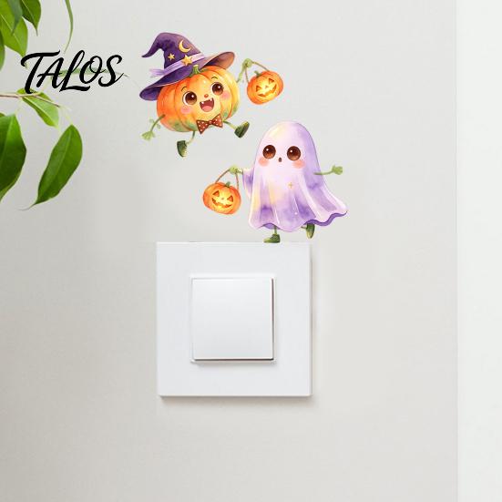 Ghost Light Switch Decals Halloween Pumpkin Sticker, Cartoon Self-Adhesive Removable Holiday Sticker Wall Decoration Decal for Living Room Bedroom