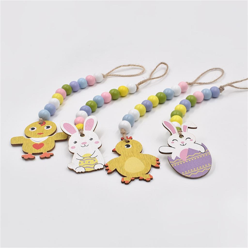 Easter Wood Bead Garlands Wood Bead Garland With Wooden Farm-house Rustic Coun-try Sign Ornament Wall Hanging Decor Beads Natural Garland Decor