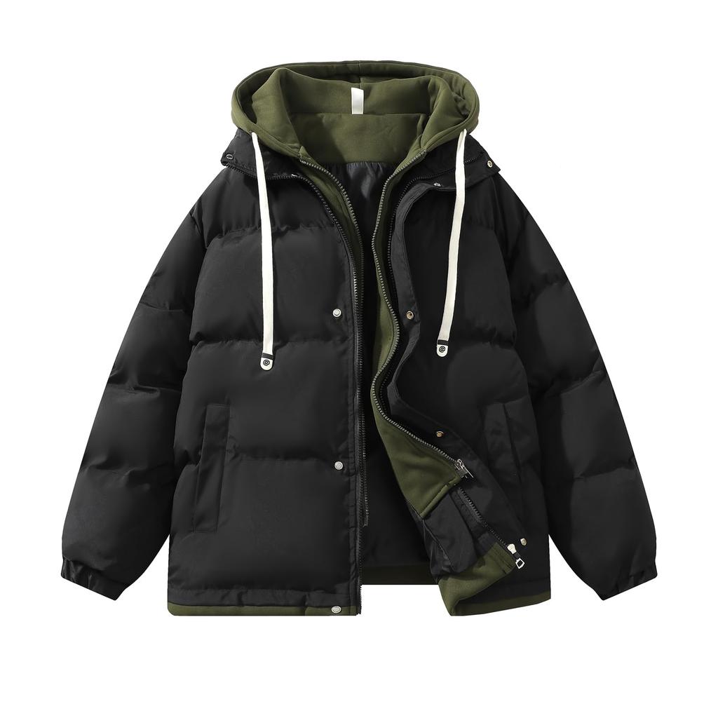 Winter Cold Weather Zipper Large Cold Down Simple Outerwear [Candy Kiosk] Men's Clothes, Coat, Filled, Hooded, Jacket, Size, Loose, Thick, Windproof,