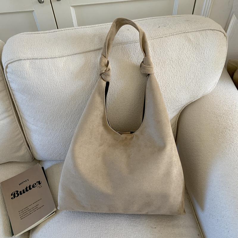 Soft Suede Hobo Bag with Knotted Handle Large Capacity Fashion Shoulder Bag