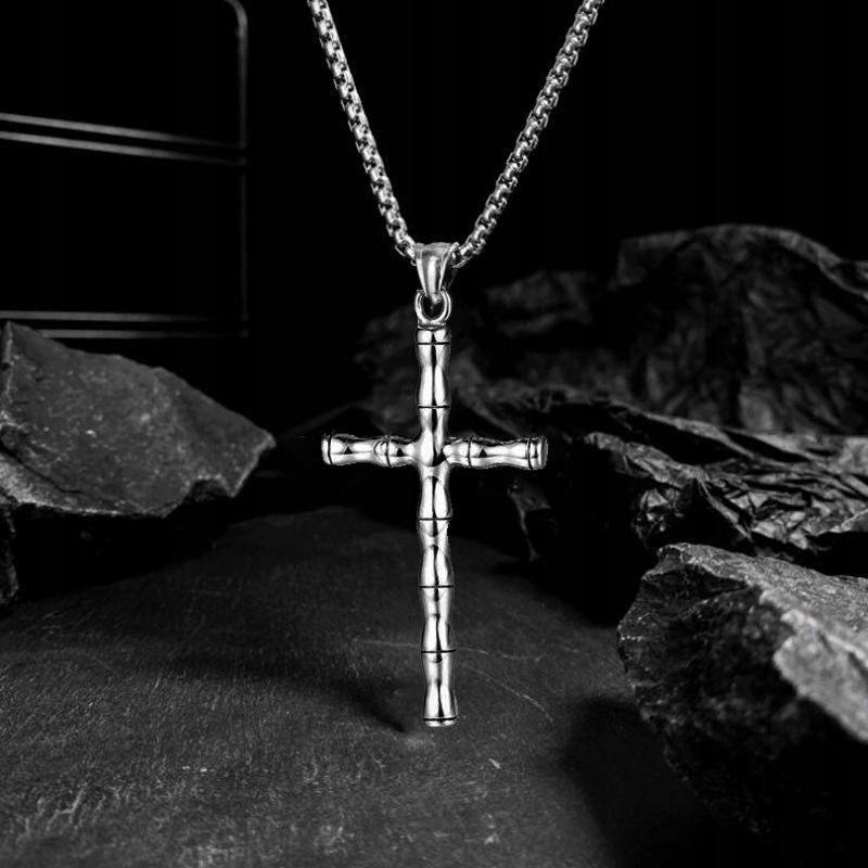 Necklace Silver Steel Chain Cross 324