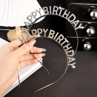 Happy Birthday Goddess Water Diamond Crown Headband Atmosphere Party Dress-Up Korean Hairpin Elegant Birthday Headwear