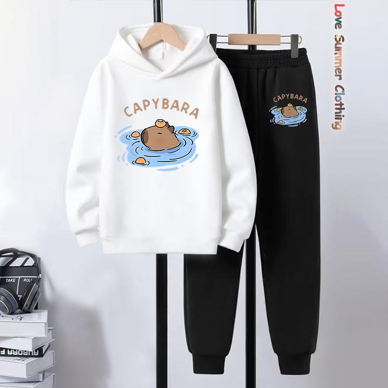 Capybara Hoodie 2pcs Boys Kids Cozy Outfit Capybara Playwear Machine Washable Sports Active Boys Perfect Outdoor