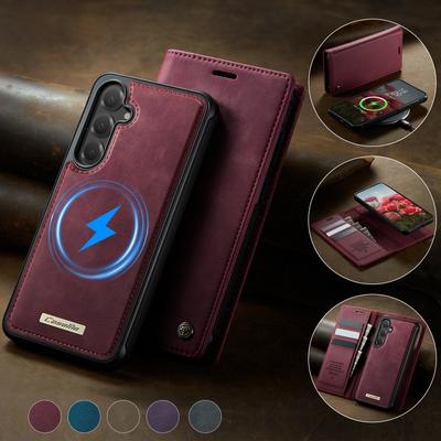 Magnetic Wireless Charging Leather Wallet Phone Case for Samsung Galaxy S26 Plus S25 FE S24 Ultra S23 S22 S21 A17 A56 Flip Cover