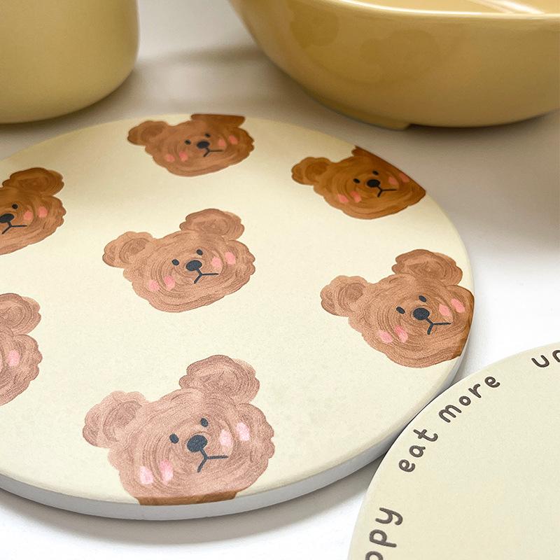 Emo Bear Coasters Creative Ceramic Heat Insulation Mats Simple Household Absorbent Anti-scald Pot Mat Kitchen Home Accessories