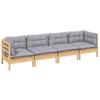4 Piece Garden Lounge Set with Grey Cushions Solid Pine Wood