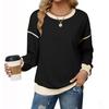 Women's Fashionable Round-Neck Wool Blend Long-Sleeve Color-Blocked Oversized Top