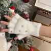 Half Finger Screentouch Gloves with Star Decors Soft Rex Rabbit Furs Short Gloves for Students Girl Winter Daily Wear
