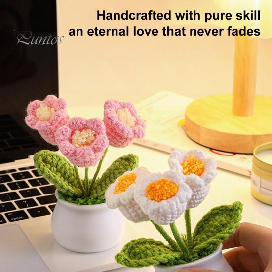 Handwoven Woolen Potted Flowers Handmade Crochet Flower Decoration, Knit Artificial Sunflower Desktop Maintenance Free Fake Plants Decor, Gift