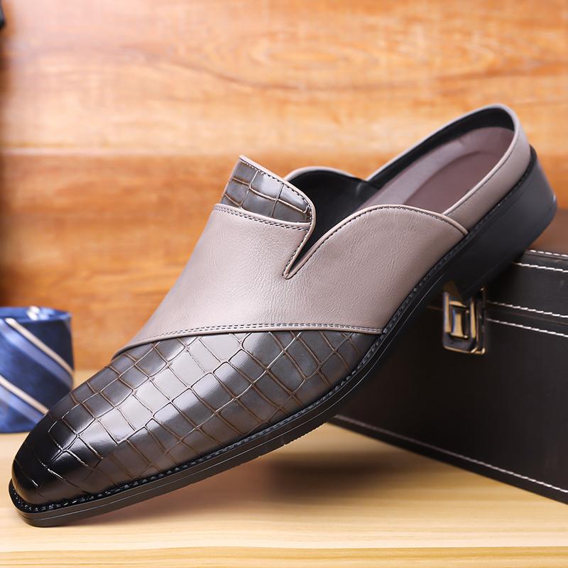 Hot Business Men's Half Slippers Comfortable and breathable minimalist style Adult plus size leather shoes Slip on