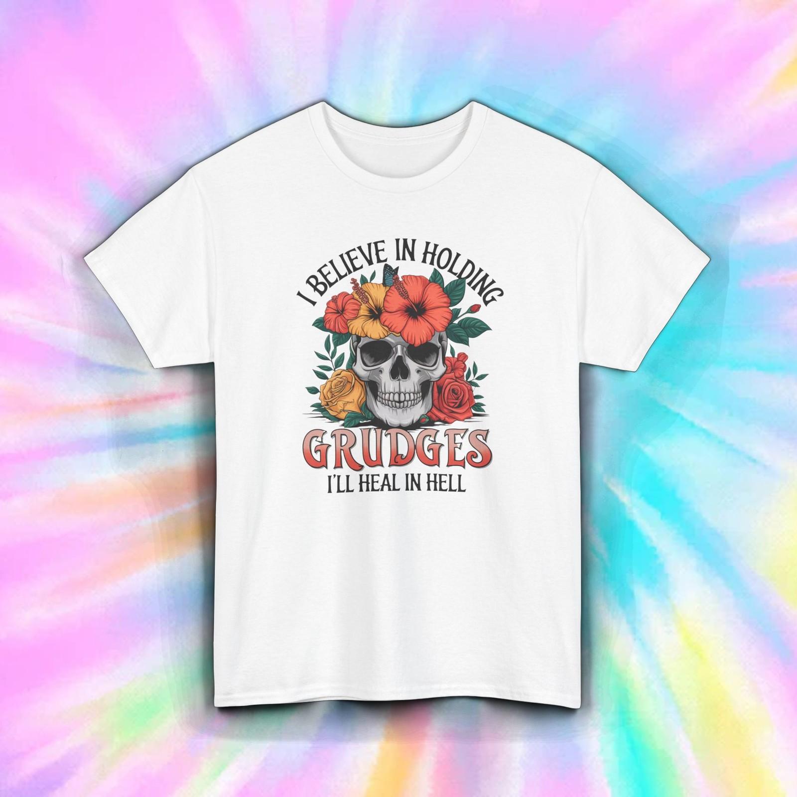 I Hold Grudges Skull Floral Graphic Tee Dark Humor Statement Shirt S-5XL L