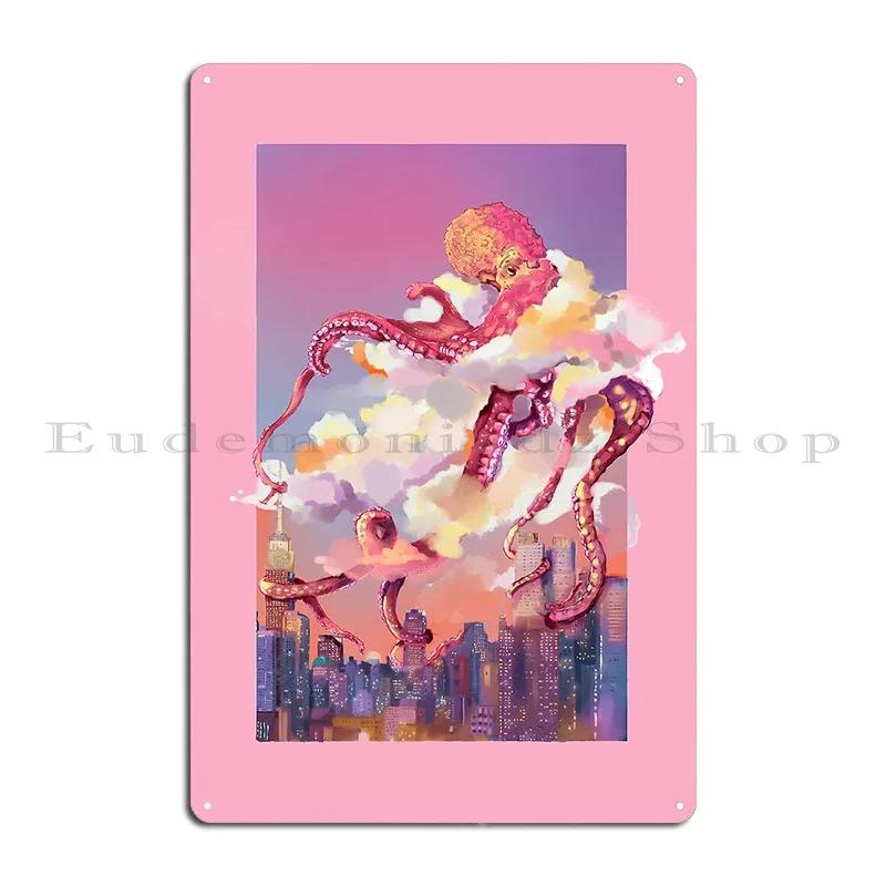 Octopus Sunset Metal Signs Cinema Decoration Bar Cave Designer Classic Tin Sign Poster