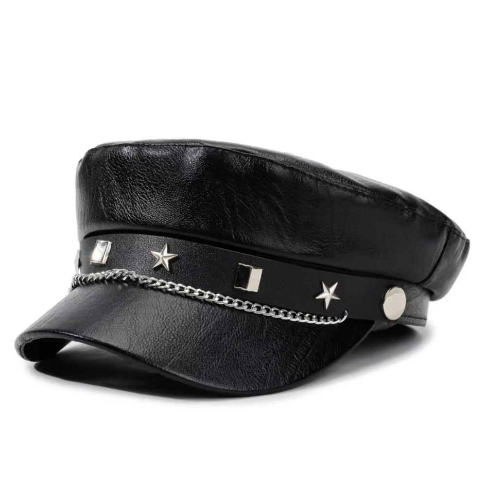 Y2k Star Rivet Beret Punk Octagonal Cap Vintage Flat Top Cap for Girls