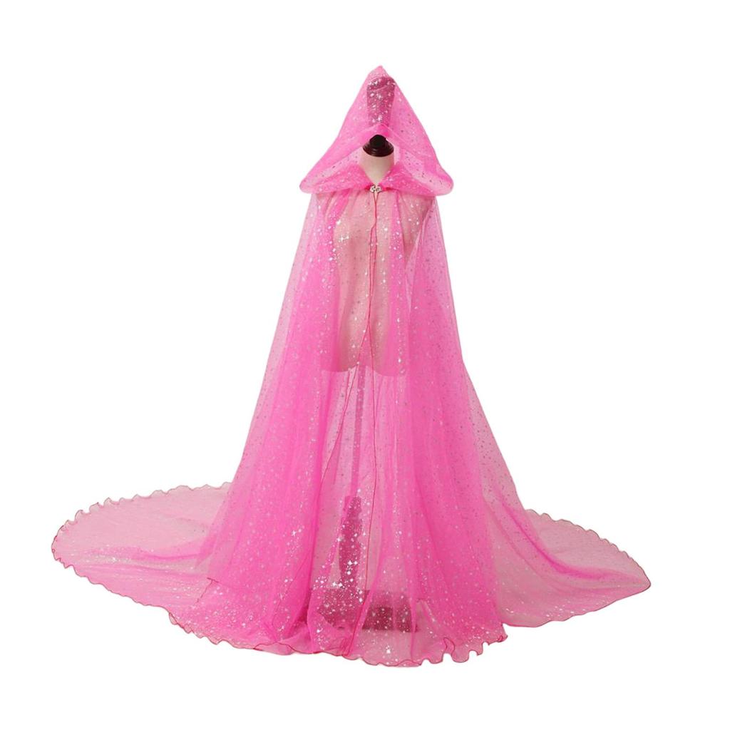 Women Wedding Tulle Cape Shiny Hooded Elf Cloak Bridal Dress