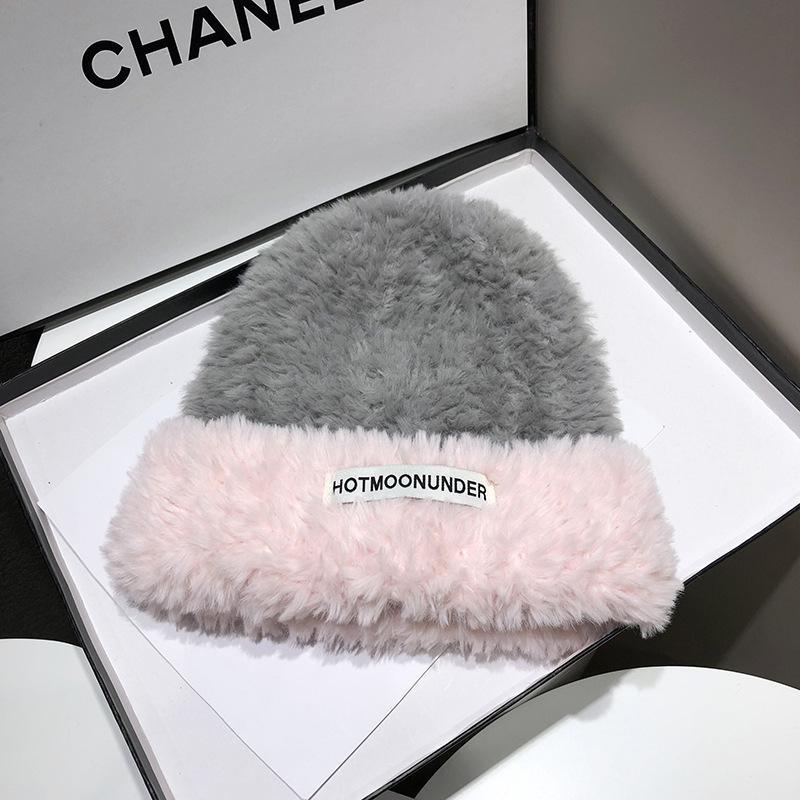 Autumn and winter thickened plush hat fashionable plush knitted hat versatile, small face, cold-proof and warm hat thickened to keep warm