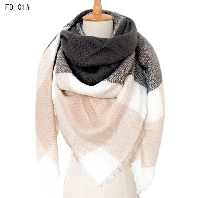 Autumn and Winter New Yellow Grey Cashmere Big Grid Square Scarf Women Double Faced Shawl