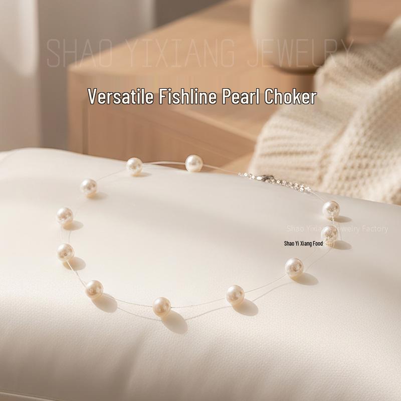 Naszyjnik z Pereł na Przezroczystej Żyłce - Elegancki Niewidoczny Choker dla Kobiet