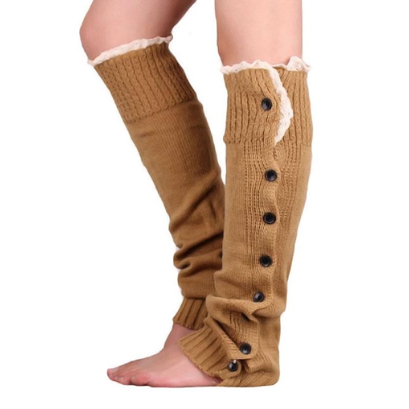 Women's Knee High Knitted Boot Socks Leg Warmers Long Winter Warm Lace Buttons Stockings