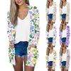 Women's Casual Fashion Floral Print Long Sleeve Mid-Length Cardigan Jacket