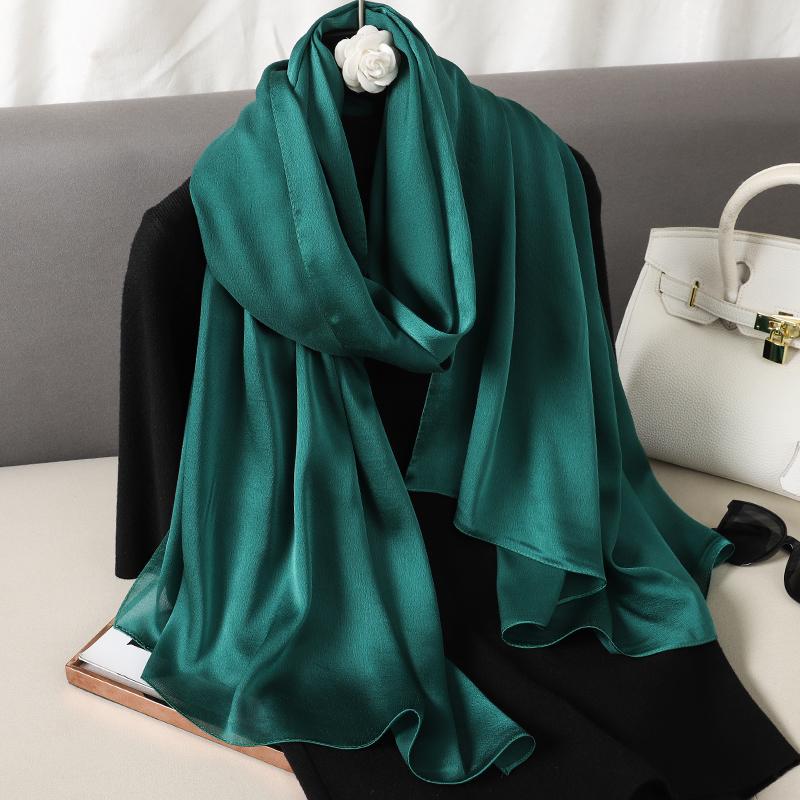 90*180cm Fashion Luxury Solid Color Silk Scarf Women Soft Smooth Scarves Head Wrap Hijab Outdoors Muffler Long Shawl Beach Towel