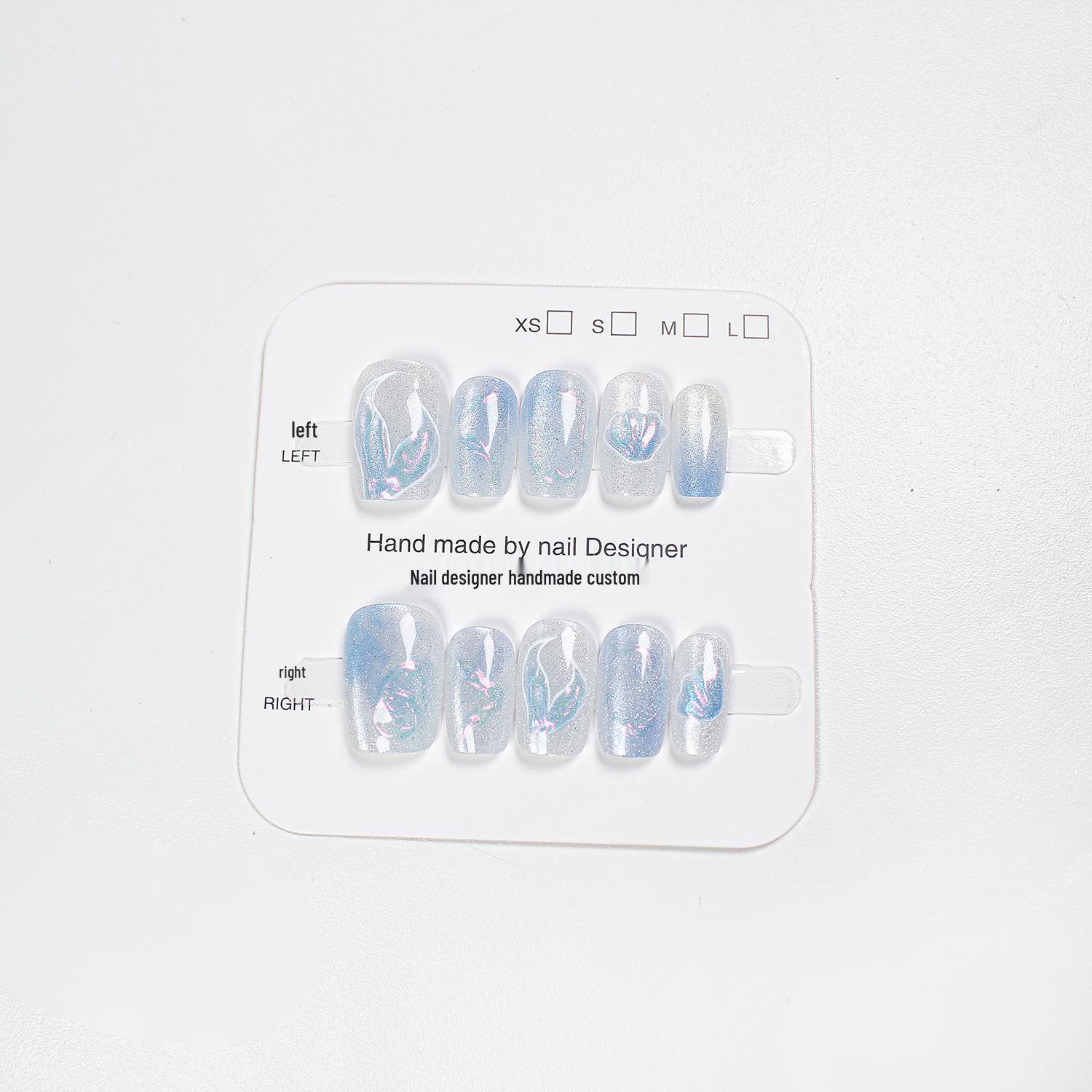 

Jiaolong Кошачий глаз Носимые ногти - Мечтательный синий океан Съемные накладные ногти Small