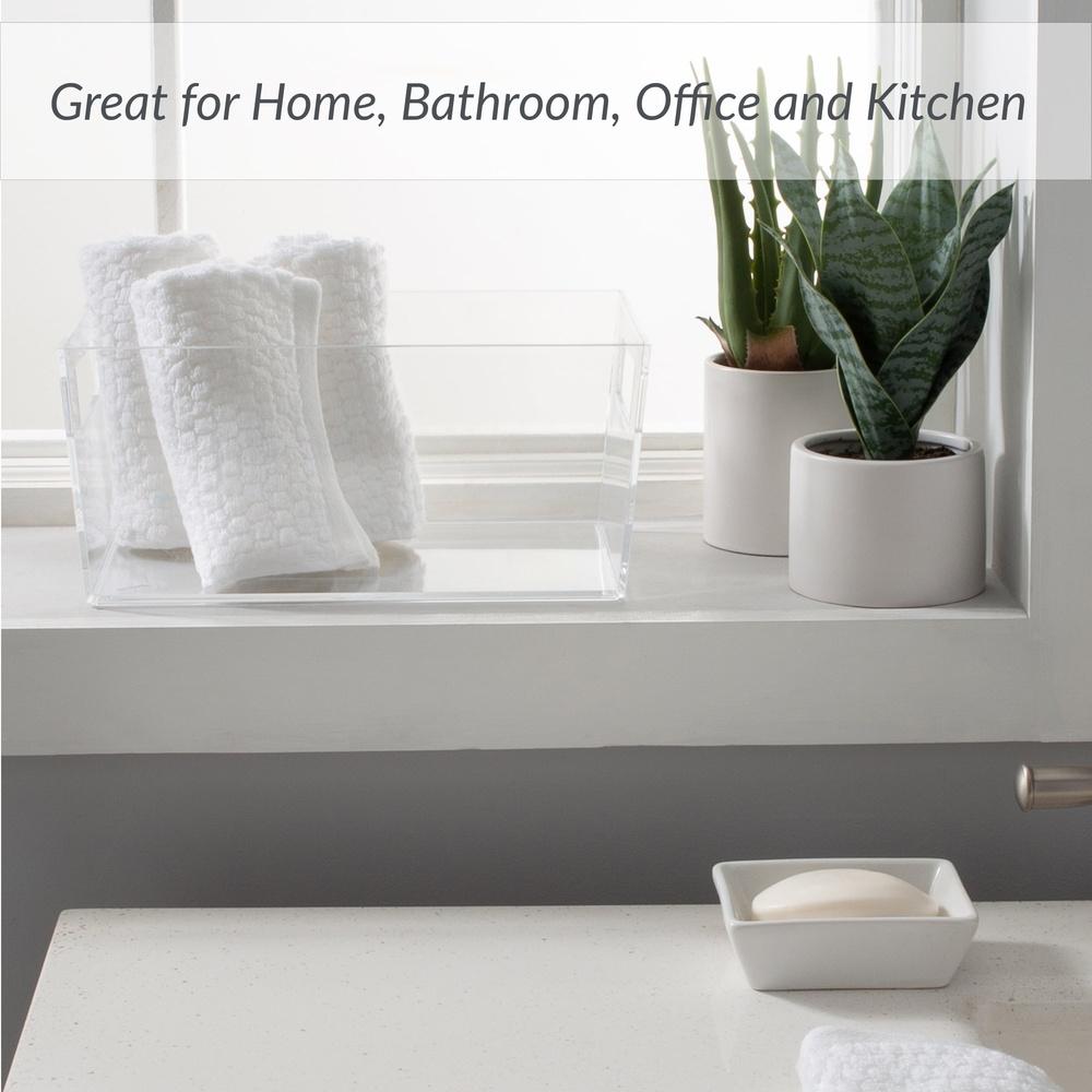 Clear Medium Plastic Storage Bin Home Office Bathroom Organization Desk Accessories Jewelry Cosmetics Multiuse Box with Handles