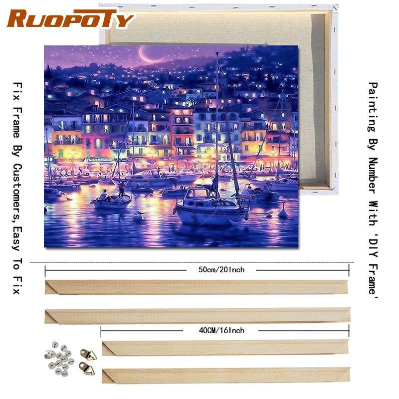 RUOPOTY Abstrakt by DIY-maleri etter tall Landsacpe-bilde Lerretsmaling Håndmalt for hjemmeinnredning 40x50 cm med gjør-det-selv-ramme