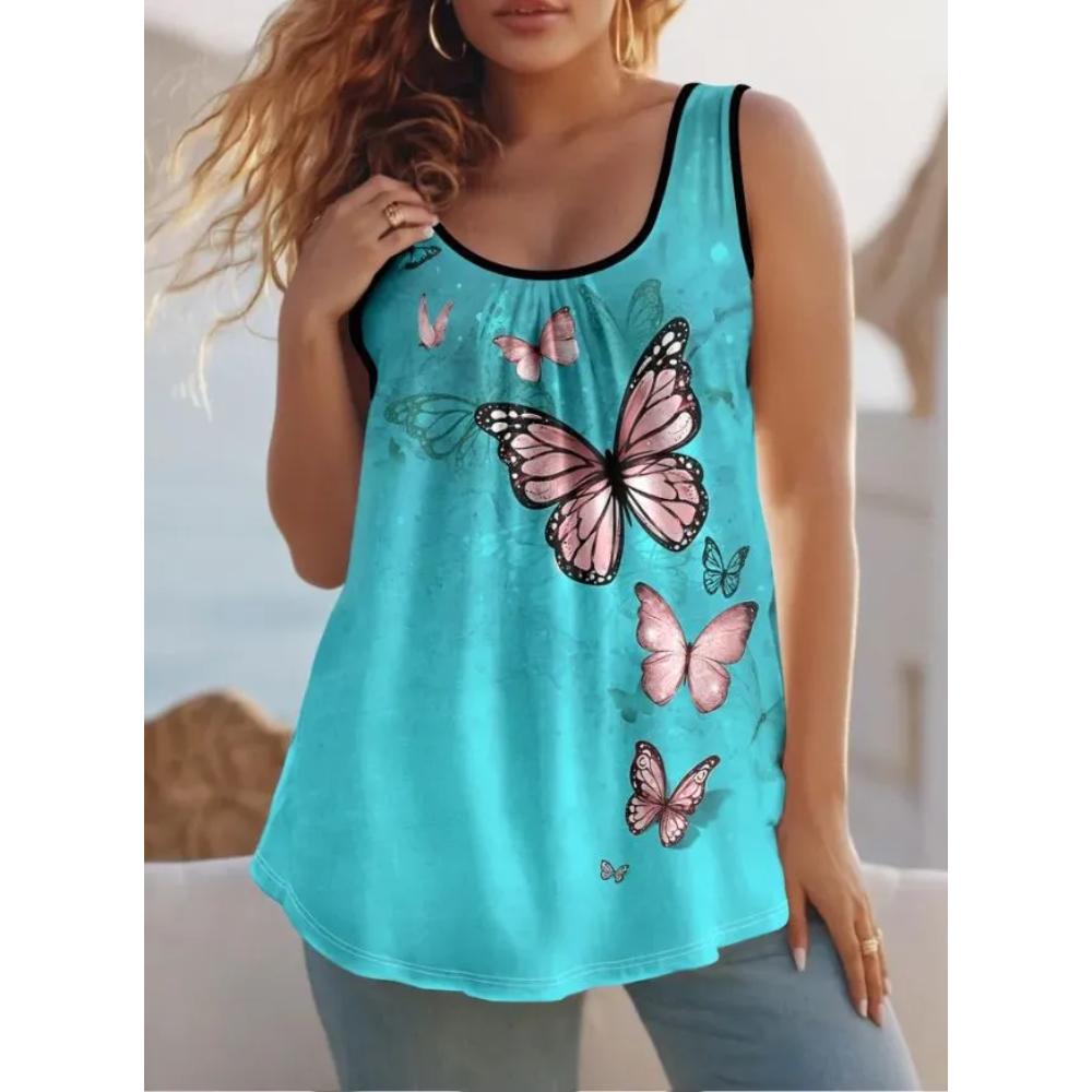 Casual Loose Flower Print T-shirt Fashionable Versatile Women's Top Comfortable Camis Tank Tops