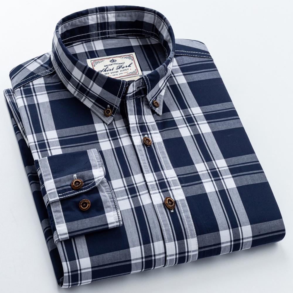 Herren Langarm Colorblock Kariertes Muster Hemden, 100% Baumwolle Regular Fit Business Casual Karomuster Button-down Hemd
