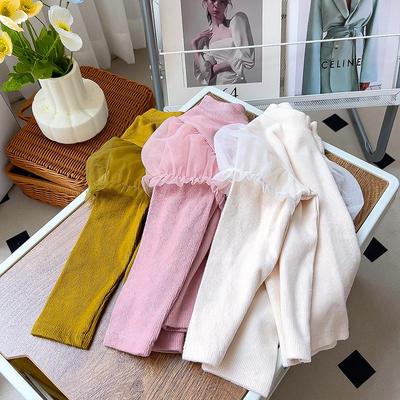 Mädchen Mittel & Klein Frühling/Herbst Mesh Puffärmel Spitzenbluse TQ359