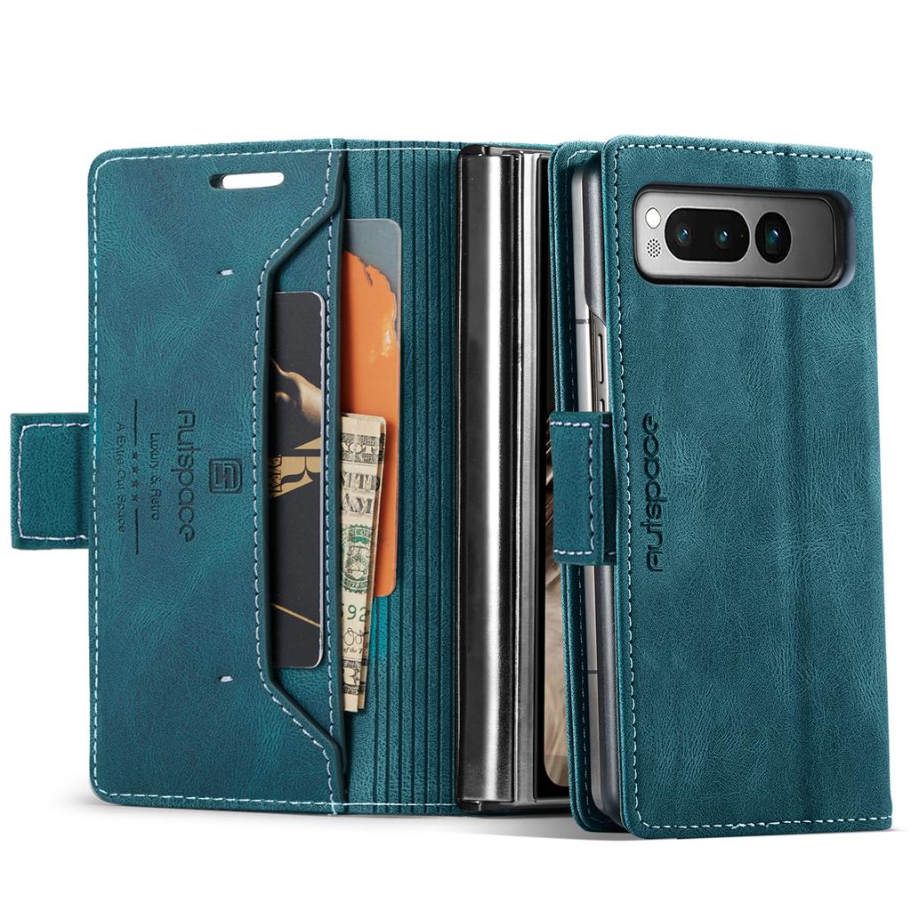 For Google Pixel Fold Wallet Case AUTSPACE A01 Leather Stand Cover with RFID Blocking Card Holder