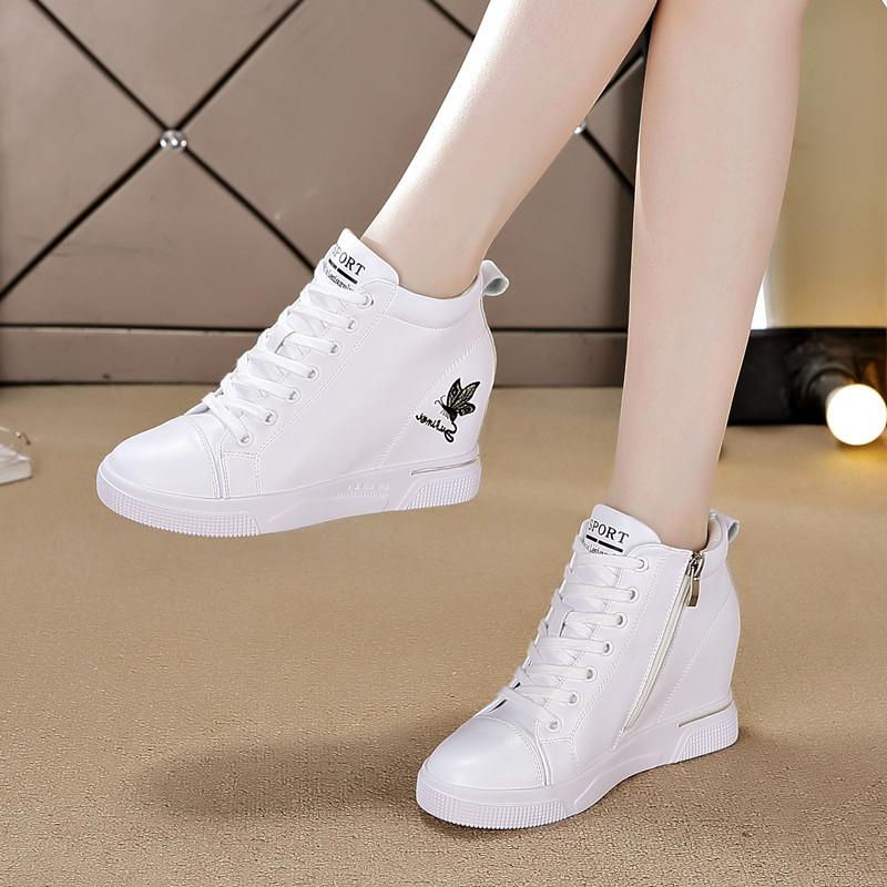 Inner Height-increasing Women's Shoes Spring New Versatile High-top Sports Shoes Wedge Heel Non-slip and Thin Women