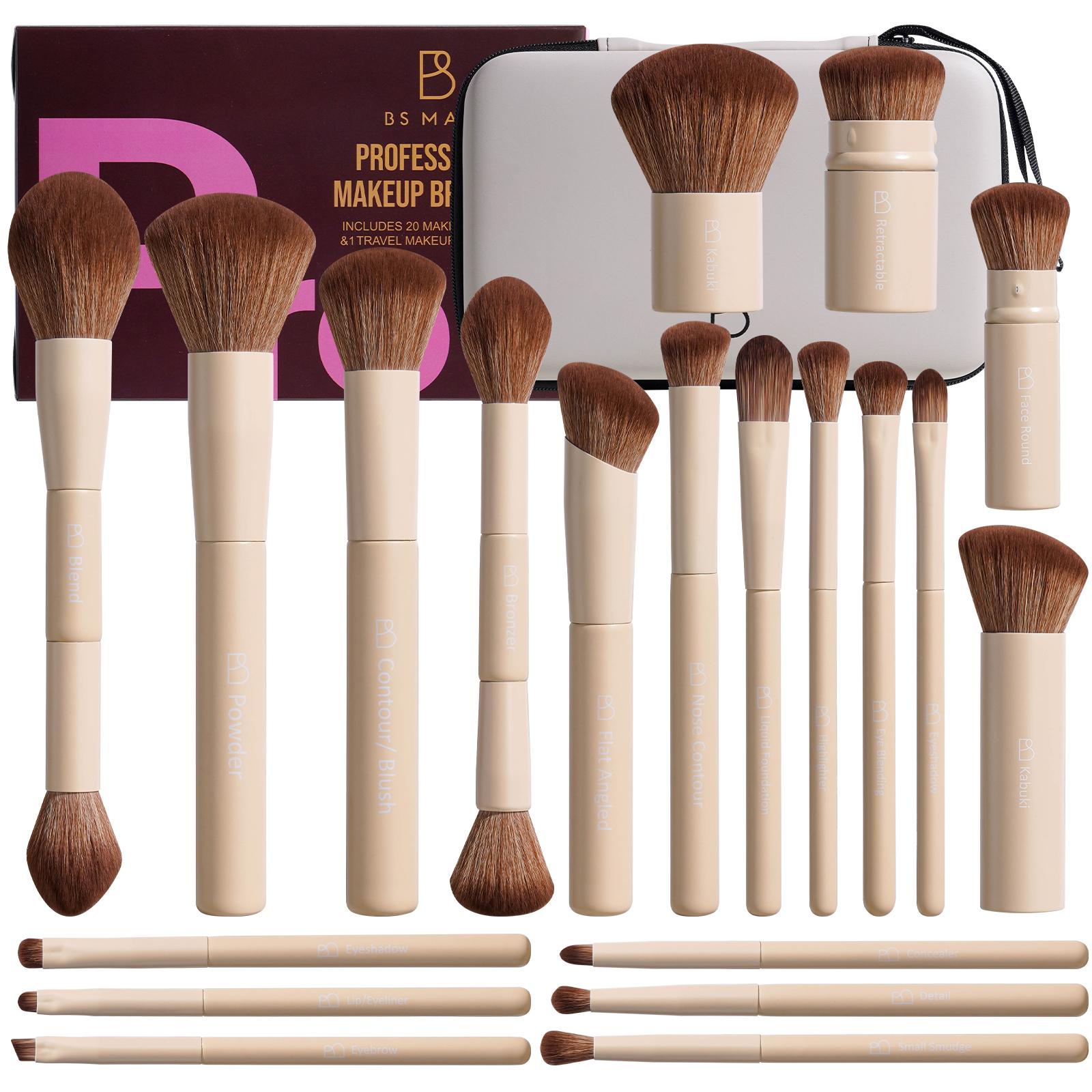 BS-MALL 20PCS Pro Makeup Brushes Set Custom Logo Luxury White Double Ended Eyeshadow Brushes Kabuki Powder Makeup Brushes Set regular size
