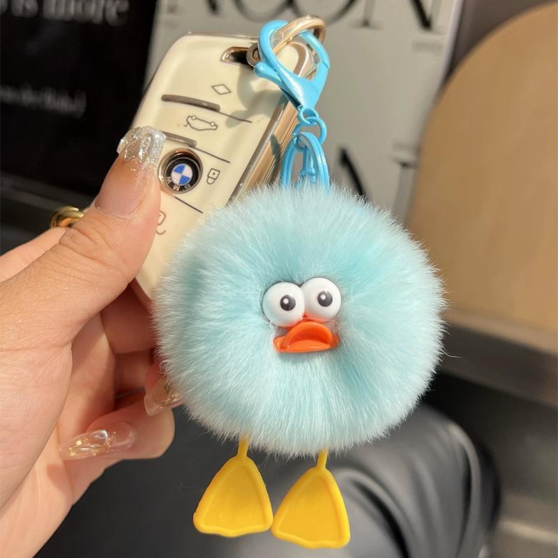 [Cute Little Duck] Rex Rabbit Hair Small Coal Ball Car Keychain Pendant Internet Celebrity Hair Pom-pom Book Bag Pendant