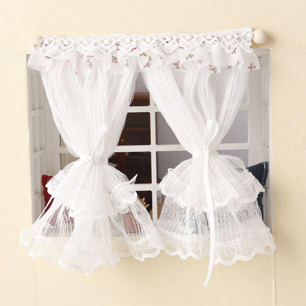 Bedroom Door Miniature Lace Curtain White Fabric Doll Curtain Model  Dollhouse Furniture