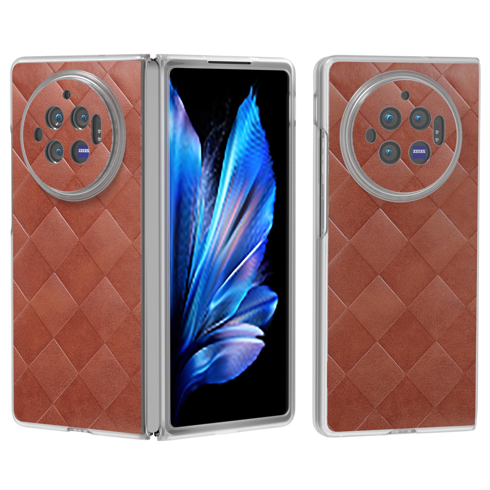 

For vivo X Fold3 Case Grid Pattern Leather+PC Matte Clear Edge Phone Cover Brown