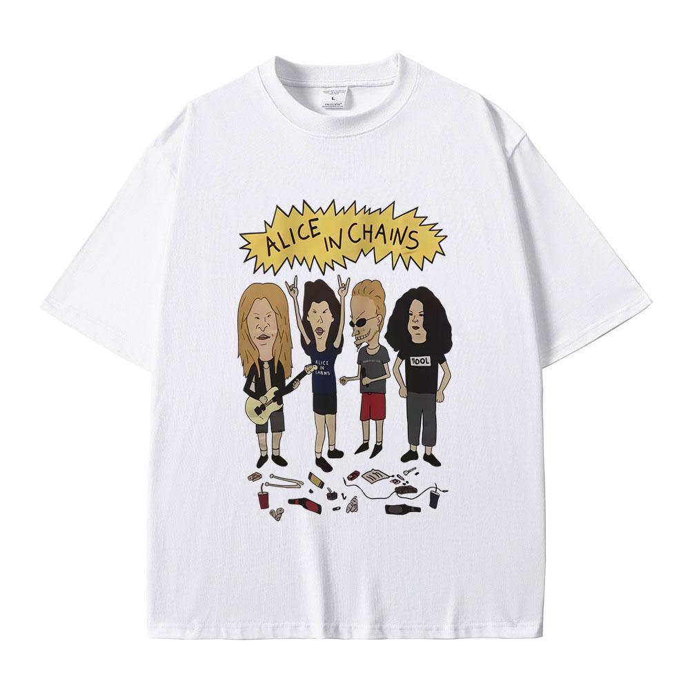 Rock Band Alice in Chains Cartoon Style T Shirts Men Women Oversized Gothic Streetwear Male Vintage Casual Short Sleeve Tshirt