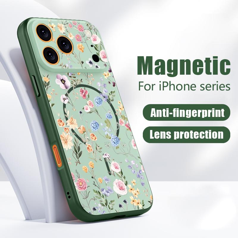 Colorful Embossed Flowers Case For iPhone 17 Pro Max Funda iPhone 16 15 14 13 Pro Max Magnetic For Magsafe Hybrid Slim Matte Cover