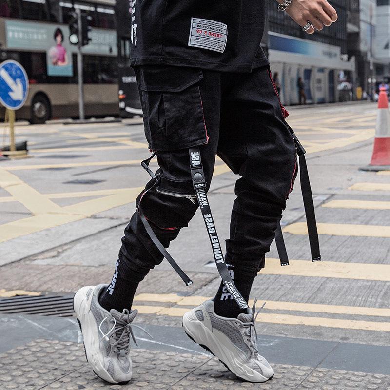 Summer Hip-Hop Men's Trendy Ribbon Overalls: Korean-Style Nine-Point Thin Pants