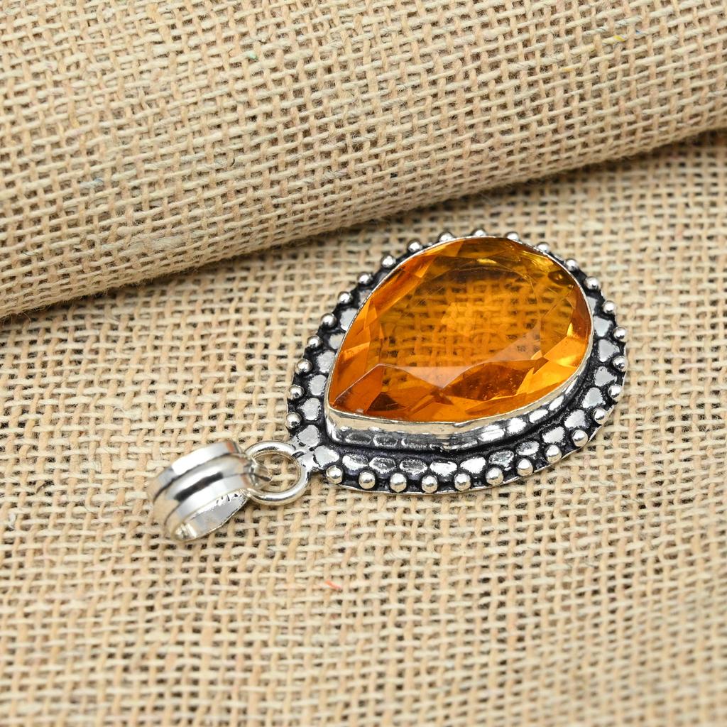 925 Sterling Silver Handmade Citrine Gemstone Pendant Jewelry Birthday's Gift For Her