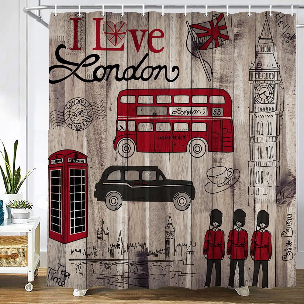 

Занавеска для душа из старого дерева, водонепроницаемая полиэфирная ткань для ванной комнаты в стиле ретро, ​​британский стиль, декор для ванной с крючком W90xH180cm