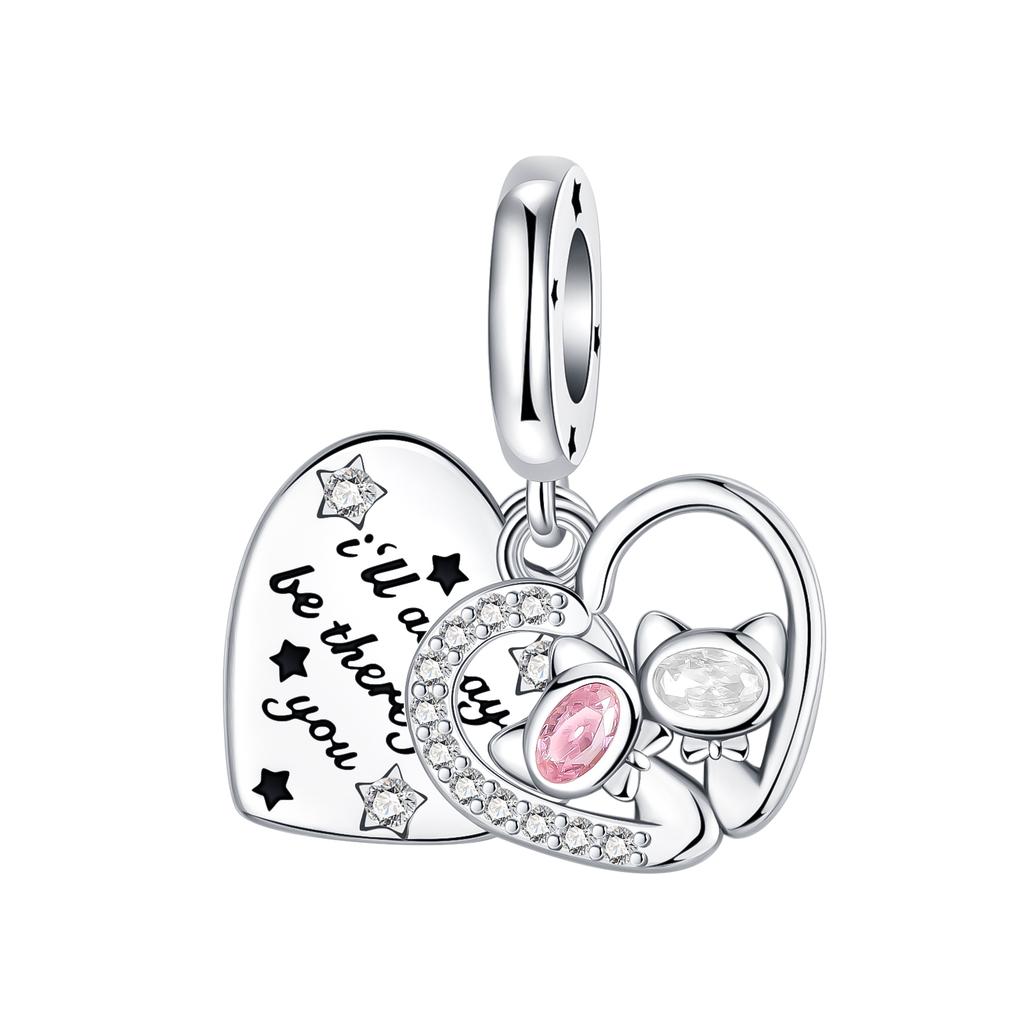 Boy Girl Pendant Heart-Shaped Flower Zircon Beads Jewelry Beads For Original Bracelet Plata De Ley Boutique Charms Gift