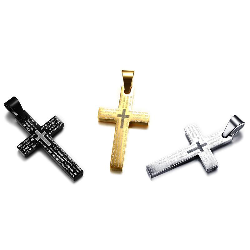 Kreuz Anhänger Für Männer Edelstahl Vater Unser Kruzifix Kostenlose Box Kettenglied Männlicher Schmuck