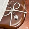 Korean Sweet Pearl Bow Keychain Heart Pendant Keyring Y2K Aesthetic Key Holder For Girls Bag Pendant Accessories