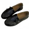 2025 new retro double buckle with loafers women's British style round head small leather shoes one pedal low heel commuter shoes
