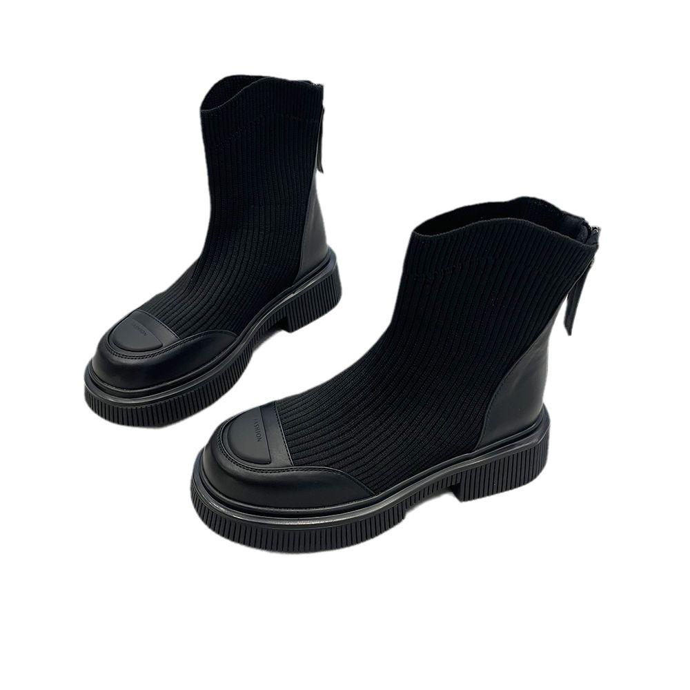 Splicing knitted breathable elastic boots women's 2024 autumn and winter new thick heel thick sole fashion boots thin socks boots tide