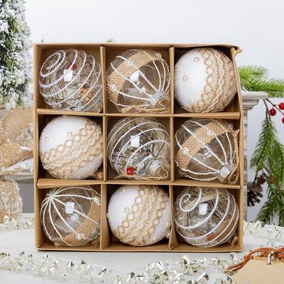 Acrylic Christmas Tree Ornaments: 9-Piece Set - 8cm Foam Hanging Balls with Snowflake Transparent Design
