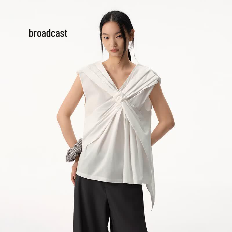 Women s Designer V-Neck Loose Sleeveless Shirt XS снег белый