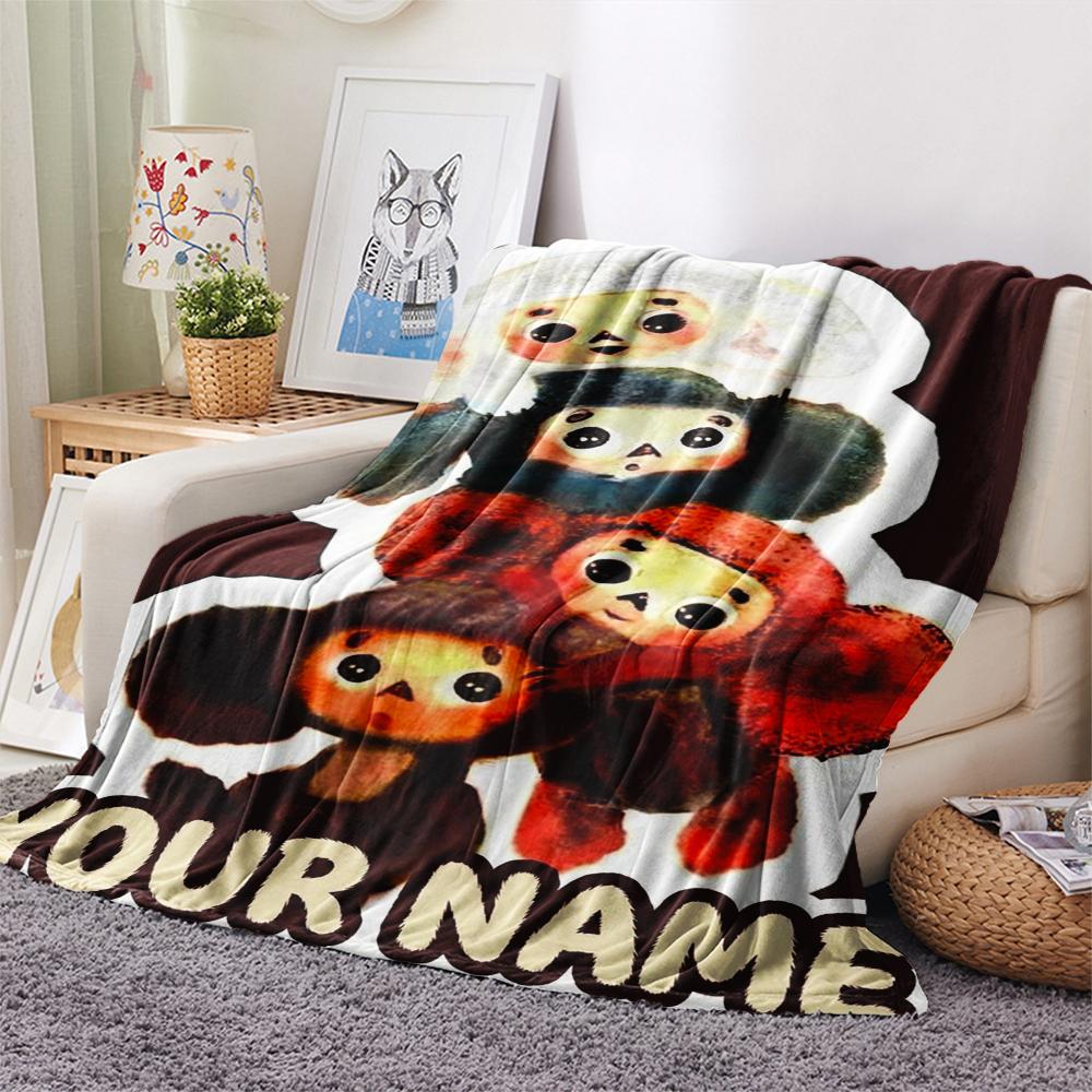 1PC Custom Name Cheburashkas Patterned Flannel Blanket Suitable For All Seasons for Home Decor Warmth and Comfort Gifts Holiday Present