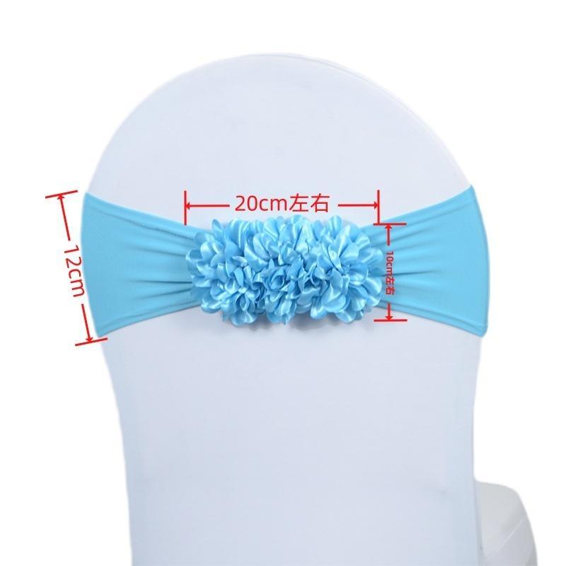 Faixa de Cadeira de Cetim Elástico em Várias Cores Design Elástico com Flor 3D Para Decoração de Casamento Banquete Festa Evento